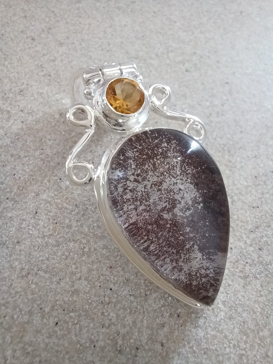 Sterling Silver Lepidocrocite & Citrine Pendant Necklace – 18” Trace Chain