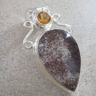 Sterling Silver Lepidocrocite & Citrine Pendant Necklace – 18” Trace Chain
