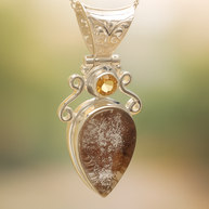 Sterling Silver Lepidocrocite & Citrine Pendant Necklace – 18” Trace Chain