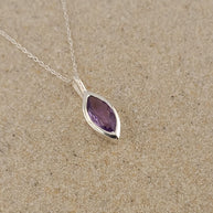 Sterling Silver Marquise Amethyst Pendant Necklace – Adjustable 16–18” Fine Trace Chain