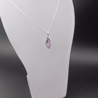 Sterling Silver Marquise Amethyst Pendant Necklace – Adjustable 16–18” Fine Trace Chain