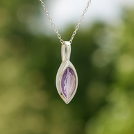 Sterling Silver Marquise Amethyst Pendant Necklace – Adjustable 16–18” Fine Trace Chain