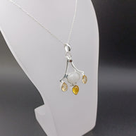 Sterling Silver Moonstone, Citrine & Garnet Pendant Necklace – 18” Trace Chain