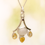 Sterling Silver Moonstone, Citrine & Garnet Pendant Necklace – 18” Trace Chain