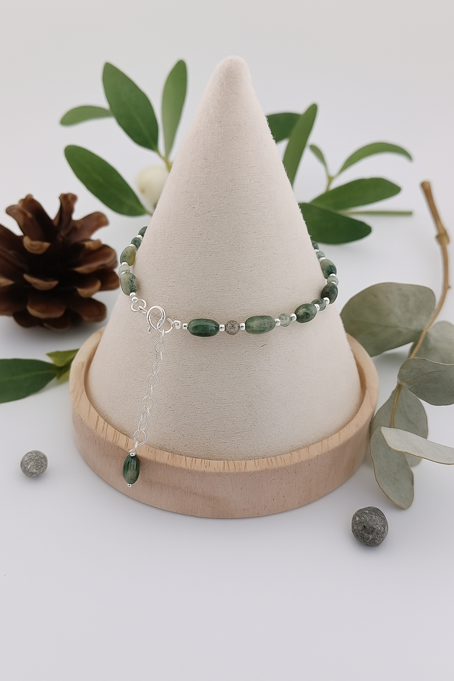 Moss Agate and Sterling Silver Bracelet