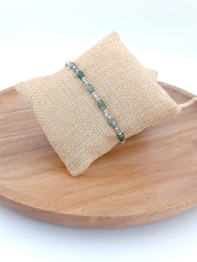 Moss Agate and Sterling Silver Bracelet