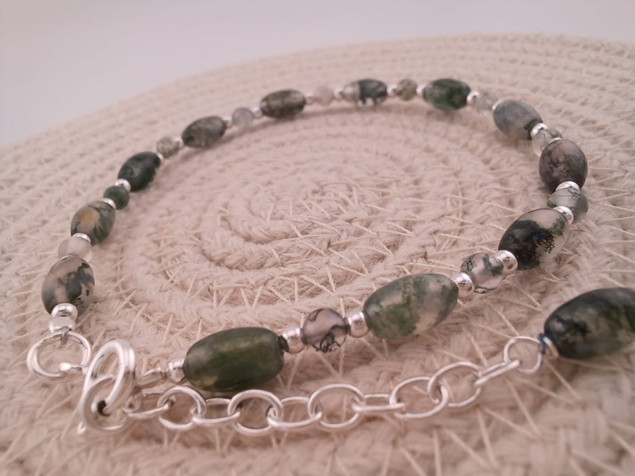 Moss Agate and Sterling Silver Bracelet
