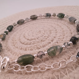 Moss Agate and Sterling Silver Bracelet