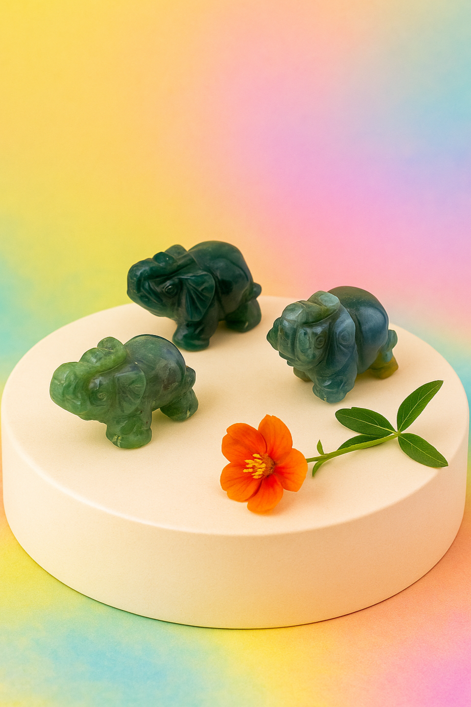 Small Carved Moss Agate Elephant