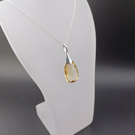 Sterling Silver Large Faceted Citrine Drop Pendant Necklace – 18” Trace Chain