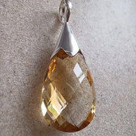 Sterling Silver Large Faceted Citrine Drop Pendant Necklace – 18” Trace Chain