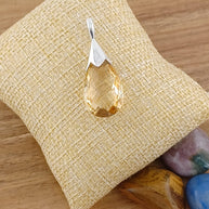 Sterling Silver Large Faceted Citrine Drop Pendant Necklace – 18” Trace Chain