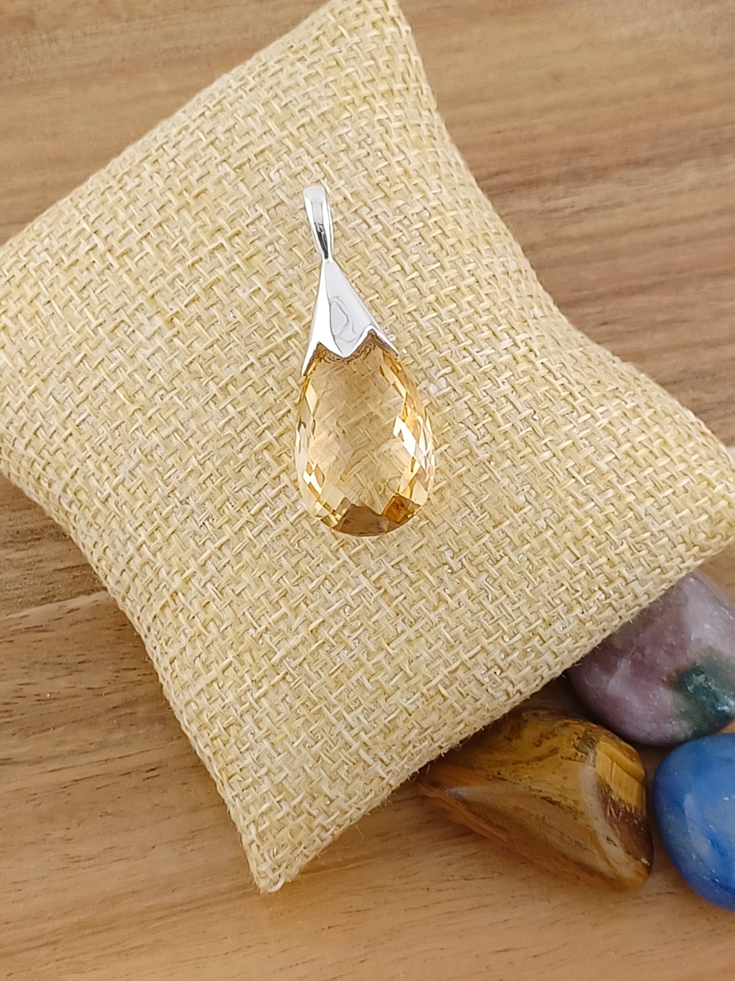 Sterling Silver Large Faceted Citrine Drop Pendant Necklace – 18” Trace Chain
