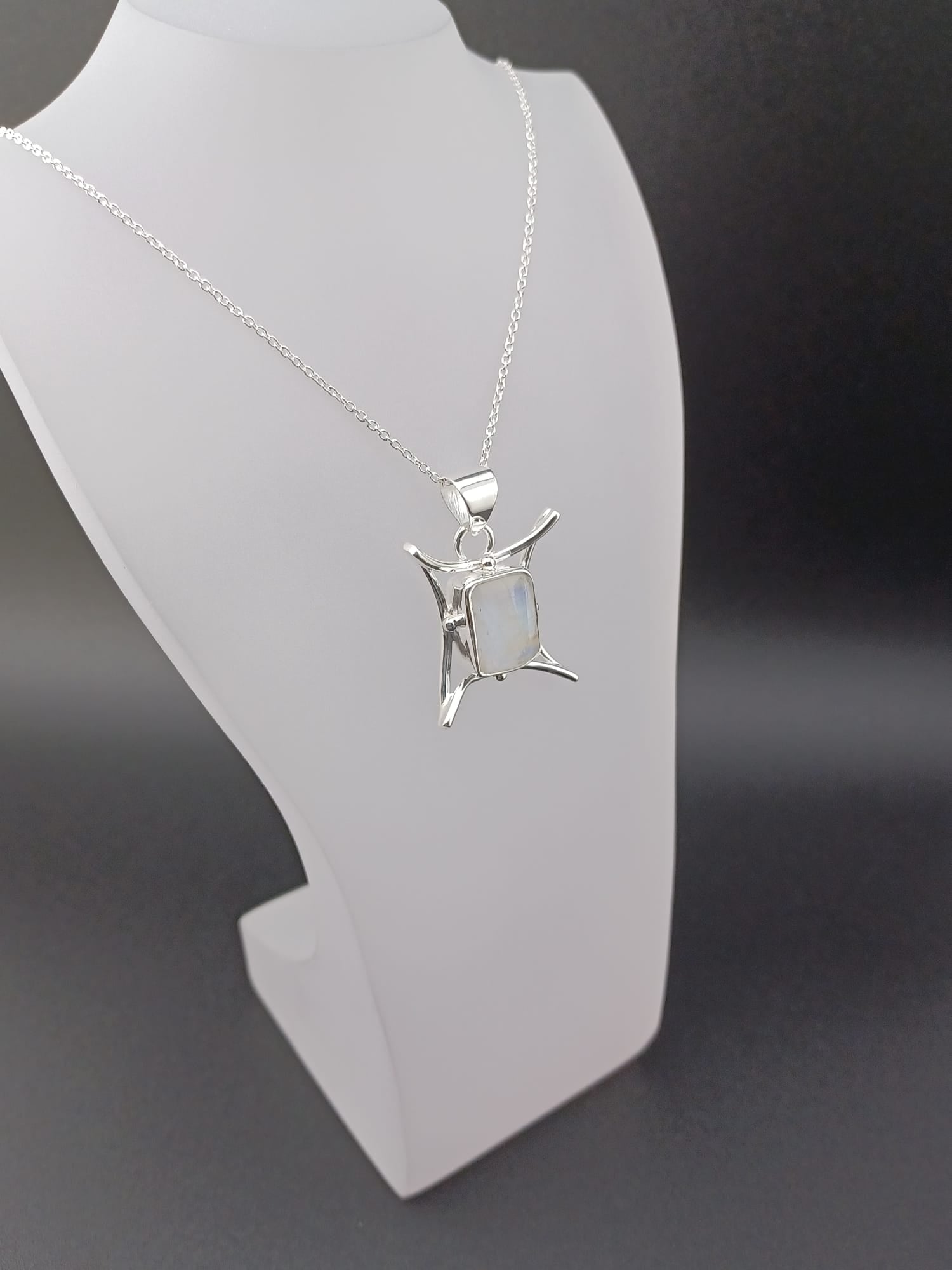 Sterling Silver Moonstone Pendant Necklace – 18” Trace Chain