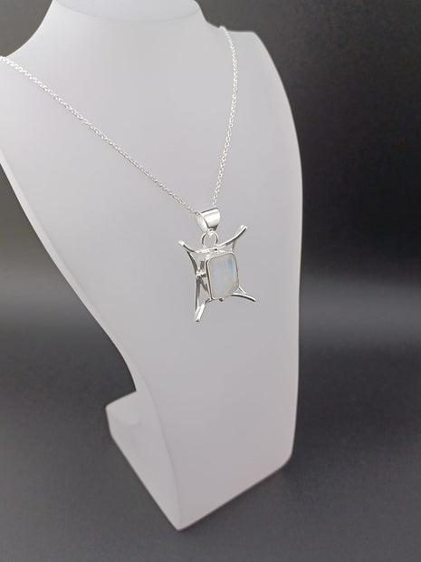 Sterling Silver Moonstone Pendant Necklace – 18” Trace Chain