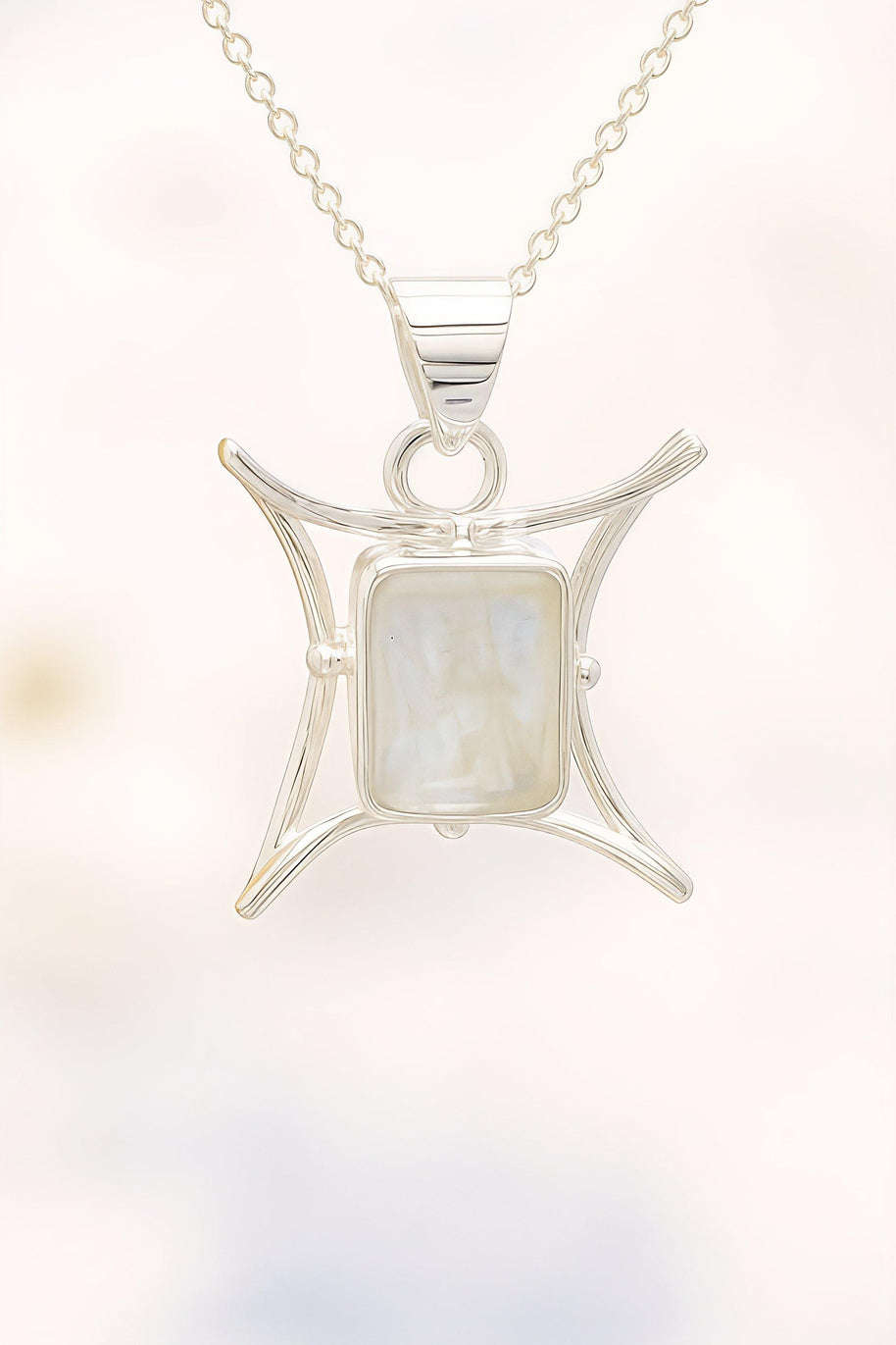 Sterling Silver Moonstone Pendant Necklace – 18” Trace Chain