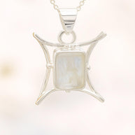 Sterling Silver Moonstone Pendant Necklace – 18” Trace Chain