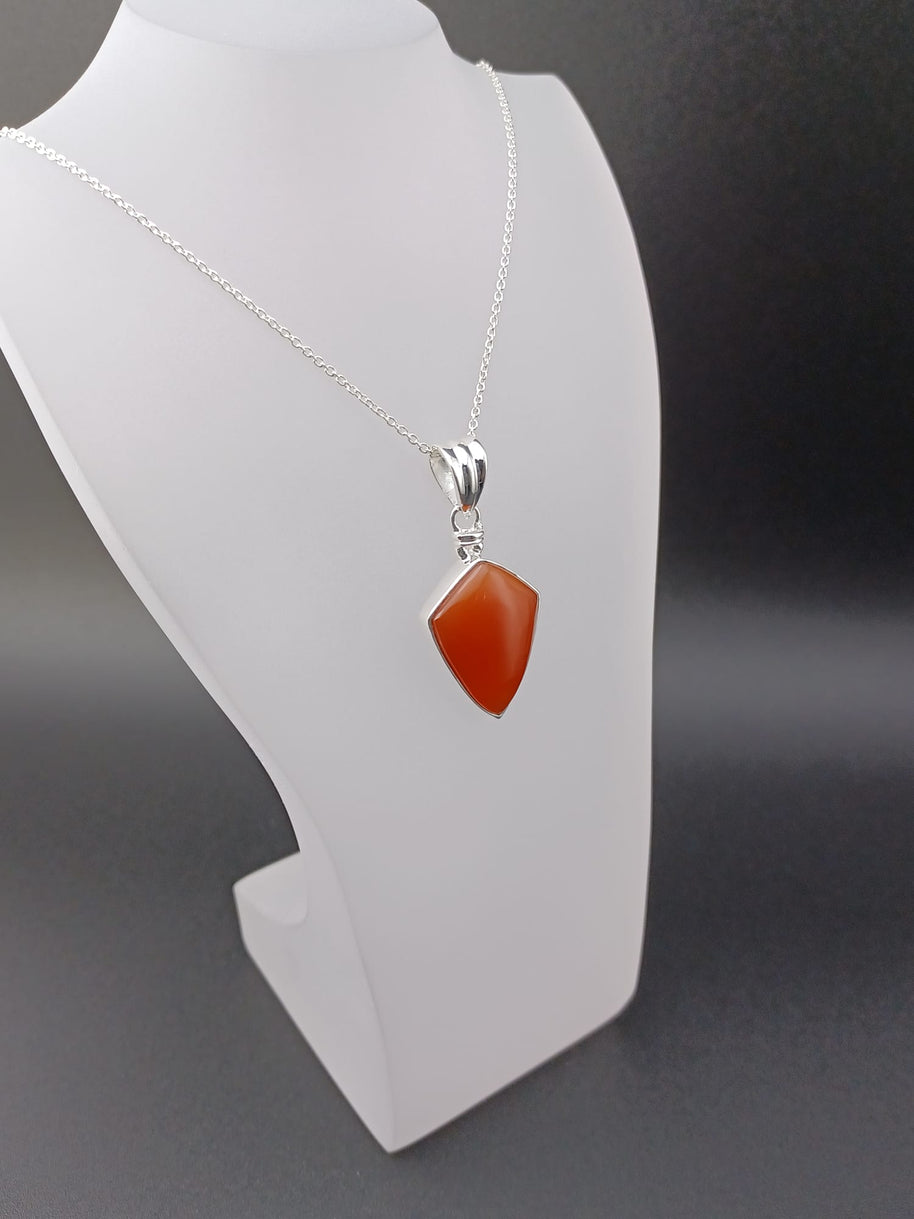 Sterling Silver Red Coral Pendant Necklace – 18” Trace Chain