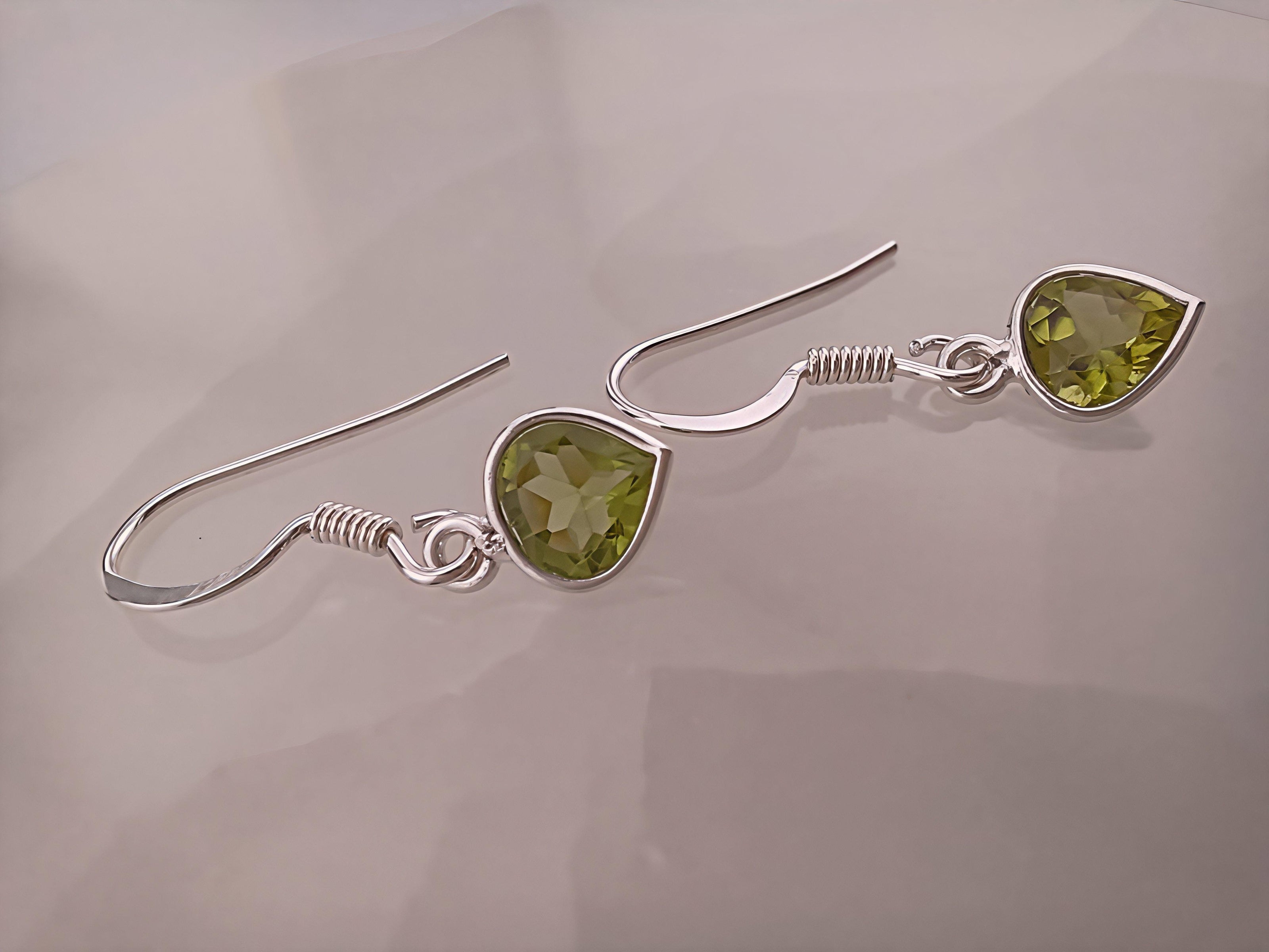 Sterling Silver Faceted Peridot Teardrop Earrings