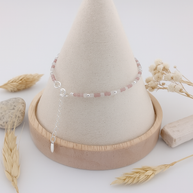 Pink Tourmaline & Rose Quartz Sterling Silver Bead Bracelet