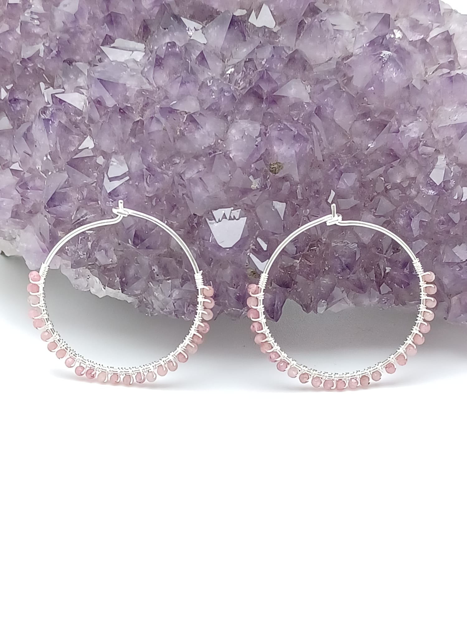 Sterling Silver Faceted Pink Tourmaline Hoop Earrings
