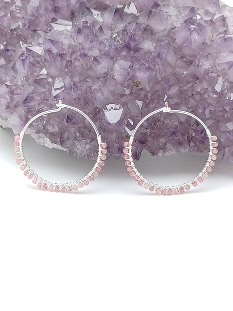 Sterling Silver Faceted Pink Tourmaline Hoop Earrings