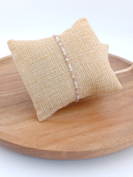 Pink Tourmaline & Rose Quartz Sterling Silver Bead Bracelet