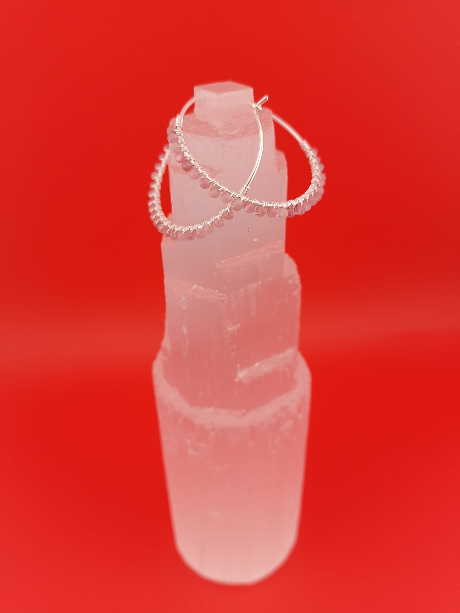 Sterling Silver Faceted Pink Tourmaline Hoop Earrings