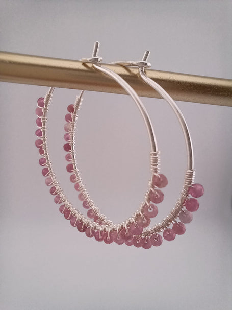 Sterling Silver Faceted Pink Tourmaline Hoop Earrings