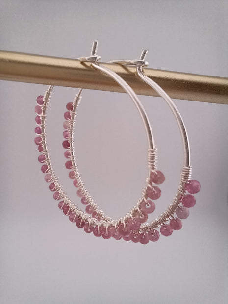 Sterling Silver Faceted Pink Tourmaline Hoop Earrings