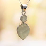 Sterling Silver Inverted Teardrop & Round Prehnite Pendant Necklace – 18” Trace Chain