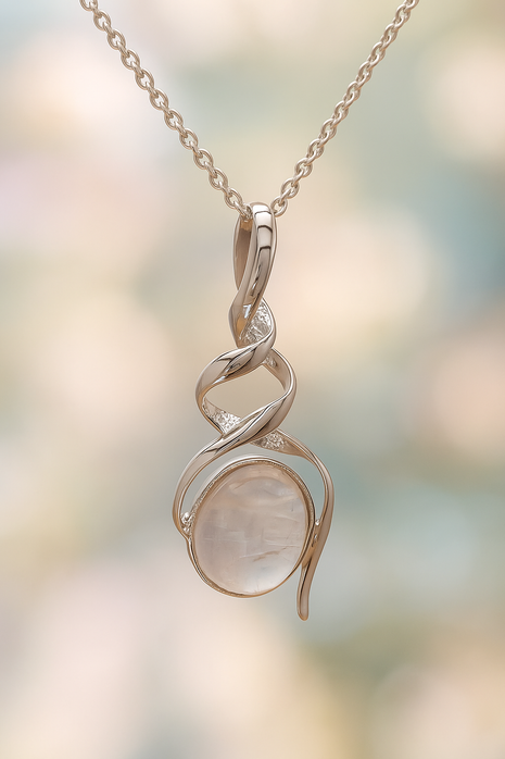 Sterling Silver Double Helix Moonstone Pendant - 18” Trace Chain