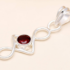 Sterling Silver Red Garnet Pendant Necklace – 18” Trace Chain