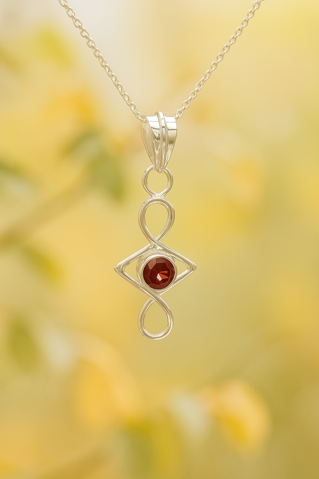 Sterling Silver Red Garnet Pendant Necklace – 18” Trace Chain