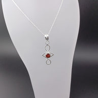 Sterling Silver Red Garnet Pendant Necklace – 18” Trace Chain