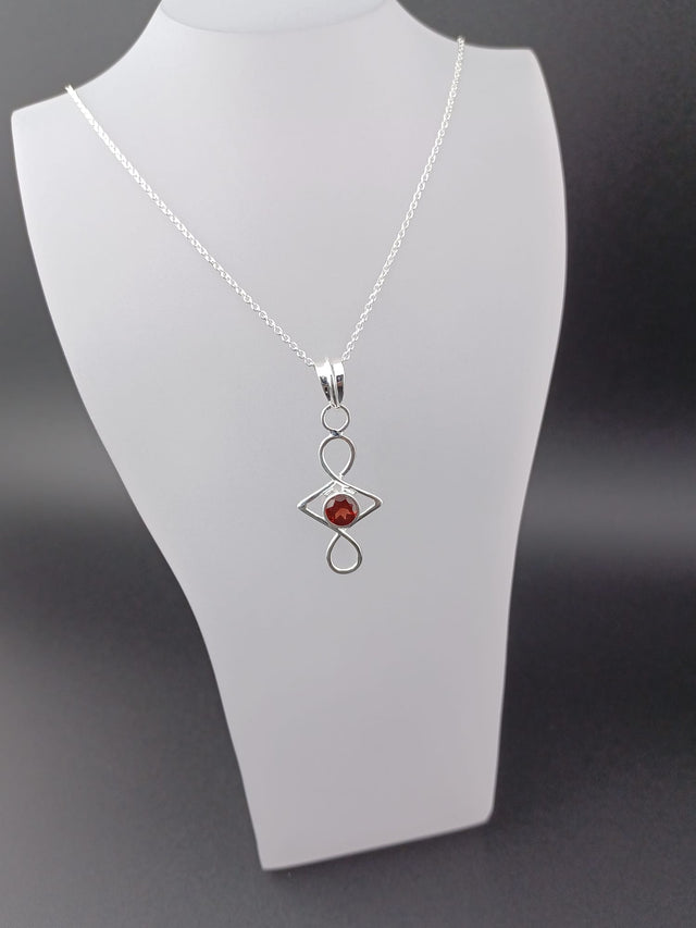 Sterling Silver Red Garnet Pendant Necklace – 18” Trace Chain
