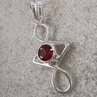 Sterling Silver Red Garnet Pendant Necklace – 18” Trace Chain