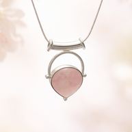 Sterling Silver Rose Quartz Inverted Pear Pendant Necklace – 16-18” Fine Snake Chain