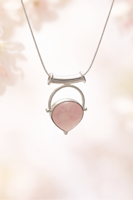 Sterling Silver Rose Quartz Inverted Pear Pendant Necklace – 16-18” Fine Snake Chain