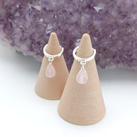 Sterling Silver Rose Quartz Briolette Huggie Earrings