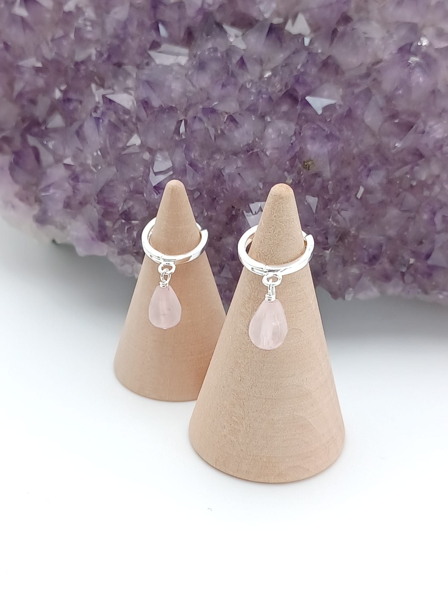 Sterling Silver Rose Quartz Briolette Huggie Earrings