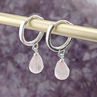 Sterling Silver Rose Quartz Briolette Huggie Earrings