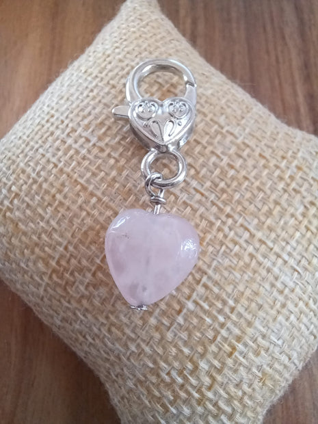 Rose Quartz Crystal Heart Pet Charm