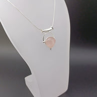 Sterling Silver Rose Quartz Inverted Pear Pendant Necklace – 16-18” Fine Snake Chain