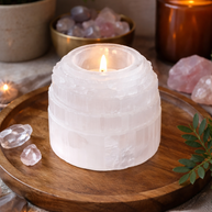 Selenite Crystal Mountain Tealight Candle Holder – 7cm