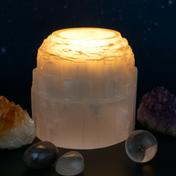 Selenite Crystal Mountain Tealight Candle Holder – 7cm