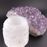 Selenite Crystal Mountain Tealight Candle Holder – 7cm