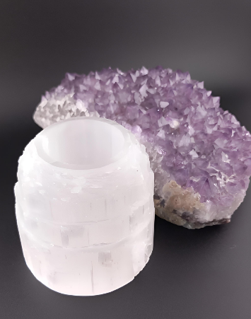Selenite Crystal Mountain Tealight Candle Holder – 7cm