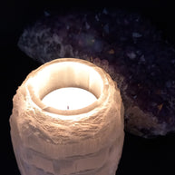 Selenite Crystal Mountain Tealight Candle Holder – 7cm