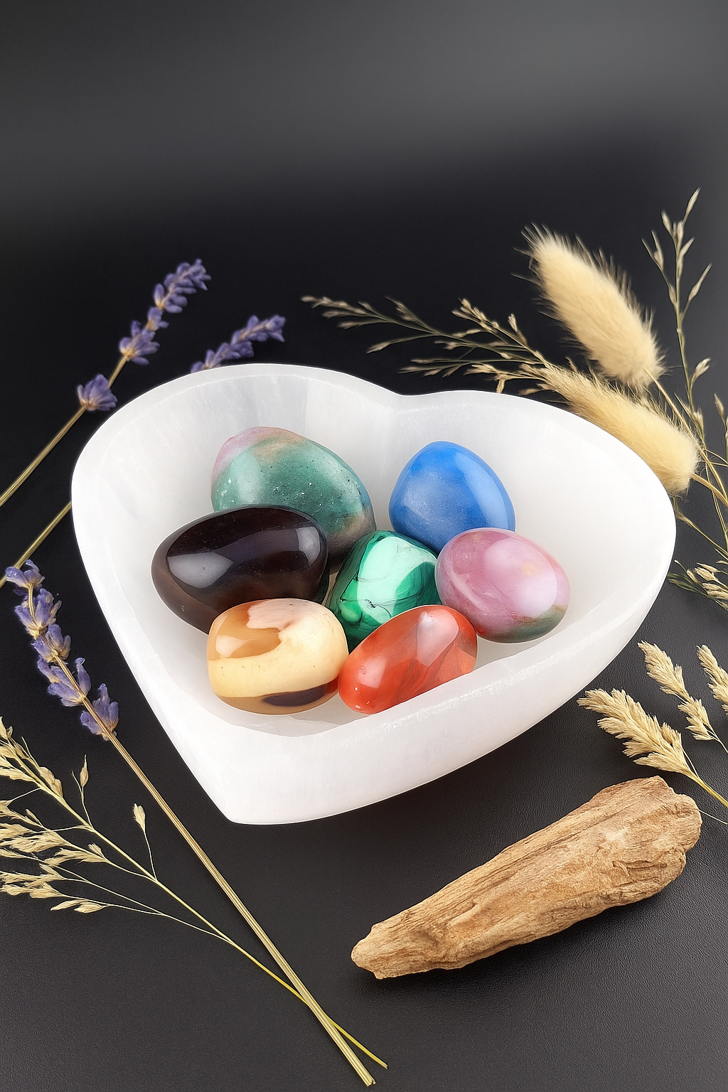 Selenite Heart Crystal Charging Bowl – 10cm